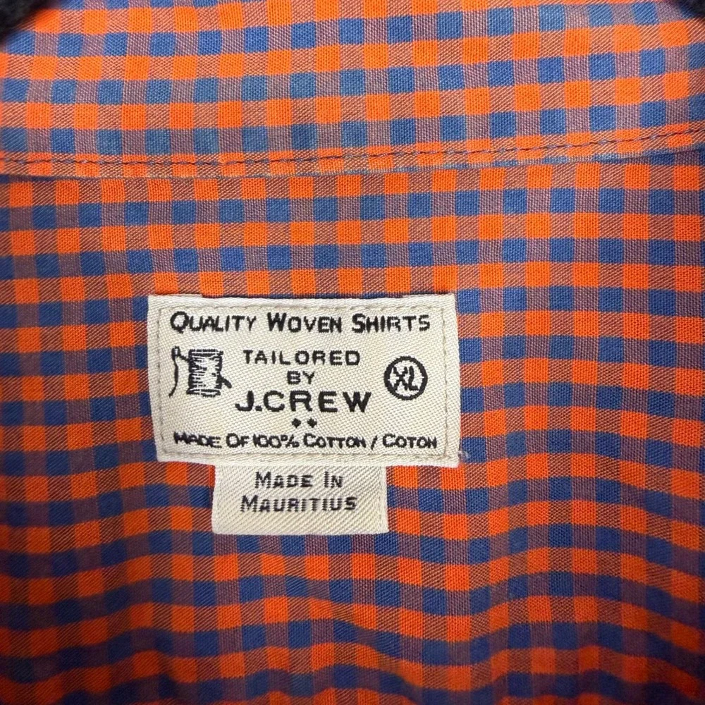 J.Crew Mens XL Orange Navy Blue Gingham Check Cotton Button Down Shirt LS
